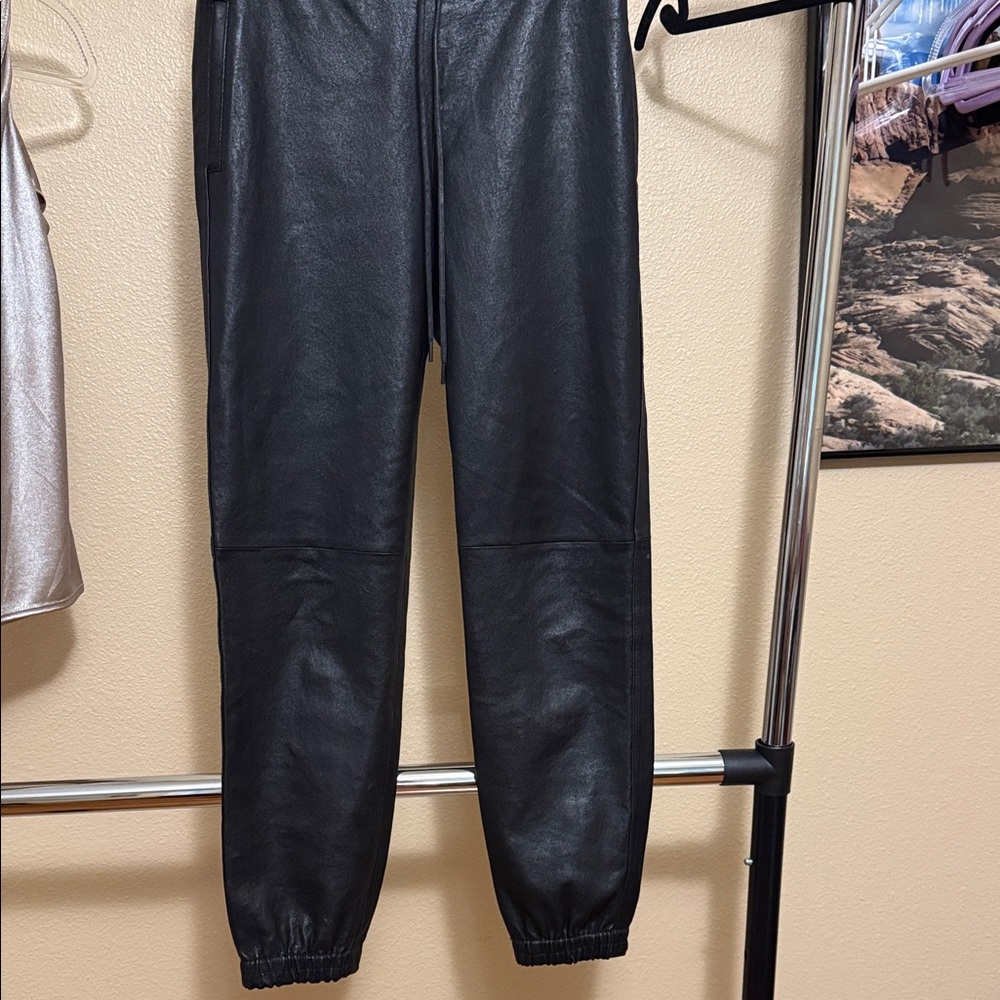 Black genuine leather Joggers